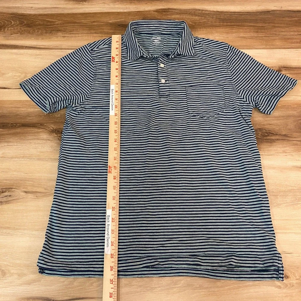 J‎ Crew Polo Shirt Mens Large Slub Cotton Yarns Navy Green Striped